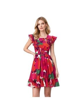 NWT Misa Los Angeles Floral Ruffle Tie Back Cotton Dress Size Small